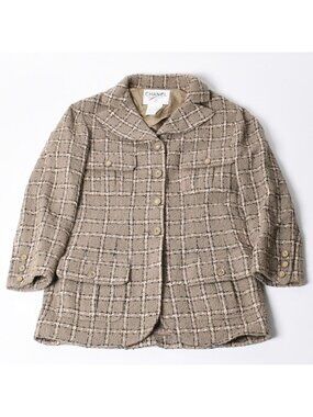 Chanel Tweed Tailored Jacket CC Logo Wool Khaki Pink Black